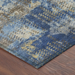 10 X 14 Abstract Navy Polyester Area Rug Washable for Indoor Outdoor Living