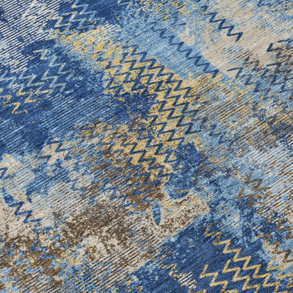10 X 14 Abstract Navy Polyester Area Rug Washable for Indoor Outdoor Living