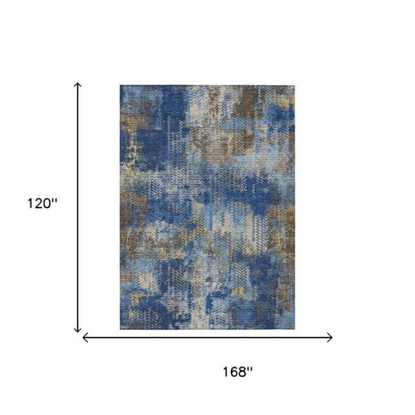 10 X 14 Abstract Navy Polyester Area Rug Washable for Indoor Outdoor Living