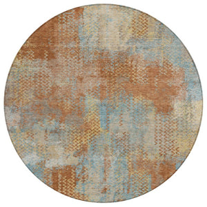 HomeRoots 8 Foot Round Abstract Polyester Area Rug Washable Indoor Outdoor Rust Orange 741533