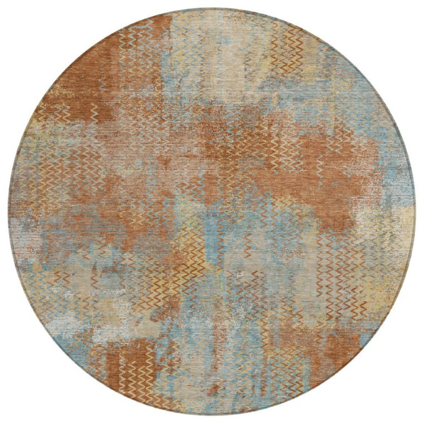 HomeRoots 8 Foot Round Abstract Polyester Area Rug Washable Indoor Outdoor Rust Orange 741533