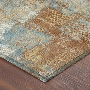 8 Foot Round Abstract Polyester Area Rug Washable Indoor Outdoor Rust Orange