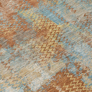 8 Foot Round Abstract Polyester Area Rug Washable Indoor Outdoor Rust Orange