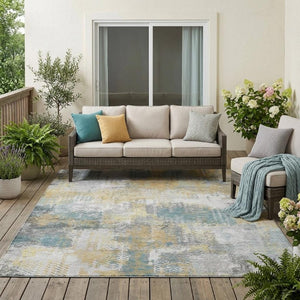 5x8 Silver Gray Abstract Polyester Area Rug Washable for Indoor Outdoor Use