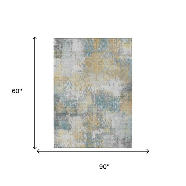 5x8 Silver Gray Abstract Polyester Area Rug Washable for Indoor Outdoor Use