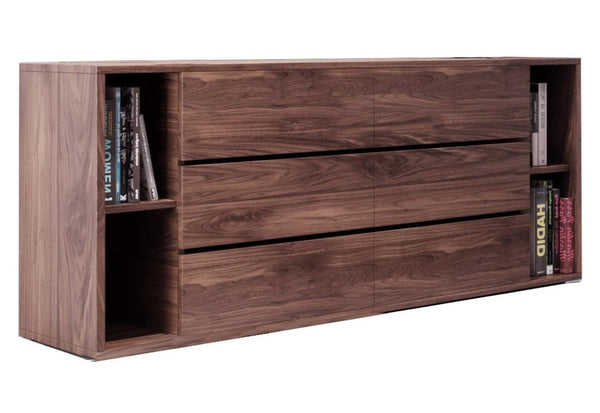 VIG Furniture Jagger Modern Walnut Dresser With 6 Smooth-Glide Drawers And Built-In Bookshelves, 63" Wide VGMABR-55-WAL-DRS