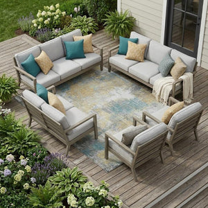 8 Ft X 10 Ft Silver Gray Abstract Polyester Area Rug Stain Resistant Indoor Outdoor
