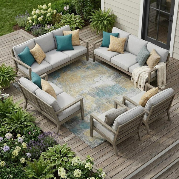 8 Ft X 10 Ft Silver Gray Abstract Polyester Area Rug Stain Resistant Indoor Outdoor