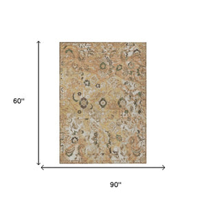 5 X 8 Copper Floral Polyester Area Rug Washable Stain Resistant Indoor Outdoor Use