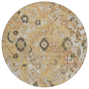 HomeRoots 8 Foot Round Floral Polyester Rug Washable Stain Resistant Patio or Family Room 741563