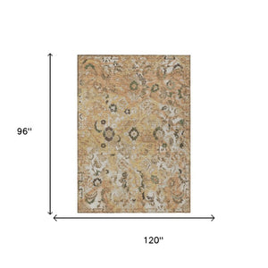 8 X 10 Copper Floral Polyester Area Rug Stain Resistant for Patio or Living Room