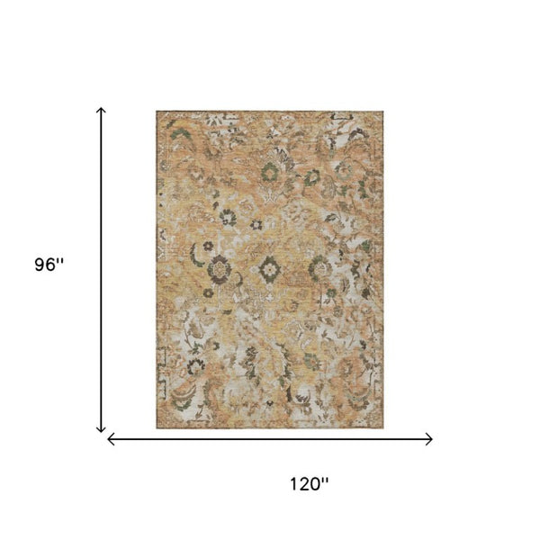 8 X 10 Copper Floral Polyester Area Rug Stain Resistant for Patio or Living Room