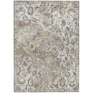 HomeRoots 8x10 Ivory Pewter Floral Polyester Area Rug Washable for Patio Porch or Living Room 741570