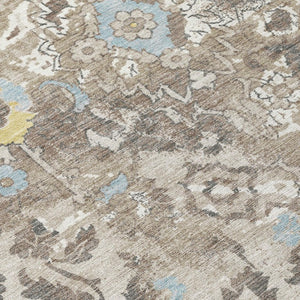 8x10 Ivory Pewter Floral Polyester Area Rug Washable for Patio Porch or Living Room