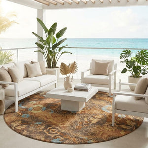 8 Ft Round Floral Polyester Area Rug Washable Indoor Outdoor Patio Family Room