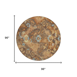 8 Ft Round Floral Polyester Area Rug Washable Indoor Outdoor Patio Family Room