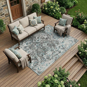 8x10 Floral Polyester Area Rug Stain Resistant for Indoor Outdoor Living Spaces