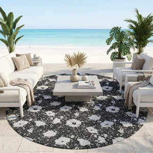 8 Foot Round Floral Polyester Area Rug Washable for Indoor Outdoor High Traffic Zones