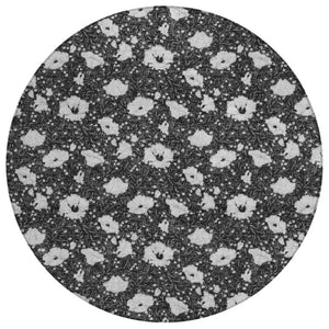 HomeRoots 8 Foot Round Floral Polyester Area Rug Washable for Indoor Outdoor High Traffic Zones 741587