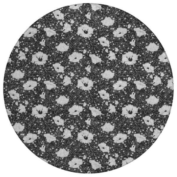 HomeRoots 8 Foot Round Floral Polyester Area Rug Washable for Indoor Outdoor High Traffic Zones 741587