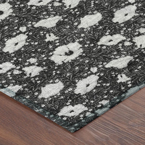 8 Foot Round Floral Polyester Area Rug Washable for Indoor Outdoor High Traffic Zones