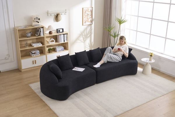 English Elm Compression Foam Curved Sectional Chenille Sleeper Sofa for Modern Living Rooms W2231S00051