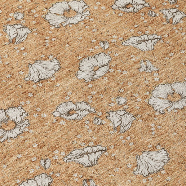 5x8 Floral Polyester Area Rug Copper Orange Washable Stain Resistant Indoor Outdoor