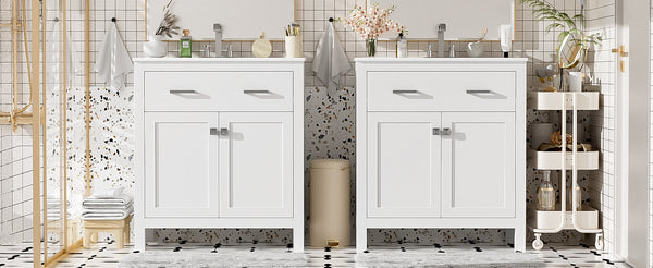 English Elm 60" Modern Bathroom Vanity Set with Double Ceramic Sinks, Soft-Close Doors, Flip Drawer & Storage White N729P000002K