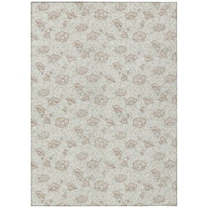 HomeRoots 5 X 8 Ivory Floral Polyester Area Rug Washable Stain Resistant Indoor Outdoor Patio 741604