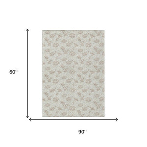 5 X 8 Ivory Floral Polyester Area Rug Washable Stain Resistant Indoor Outdoor Patio