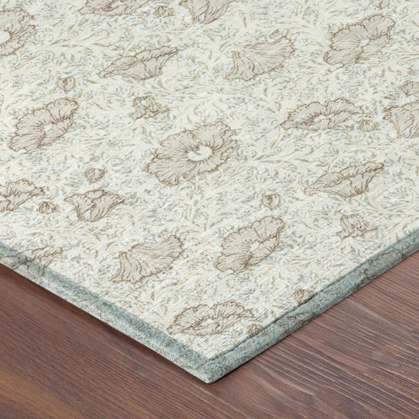 8x10 Ivory Floral Polyester Area Rug Stain Resistant for Indoor Outdoor Living
