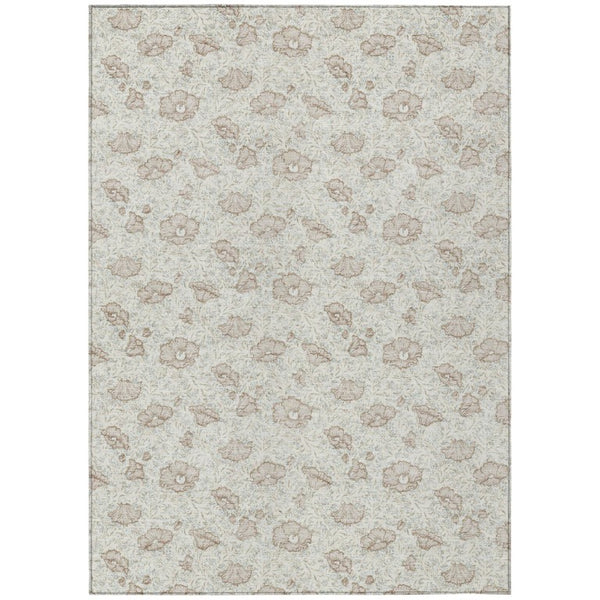 HomeRoots 9 X 12 Ivory Floral Polyester Area Rug Washable Stain Resistant Indoor Outdoor Patio 741607
