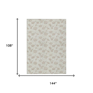 9 X 12 Ivory Floral Polyester Area Rug Washable Stain Resistant Indoor Outdoor Patio