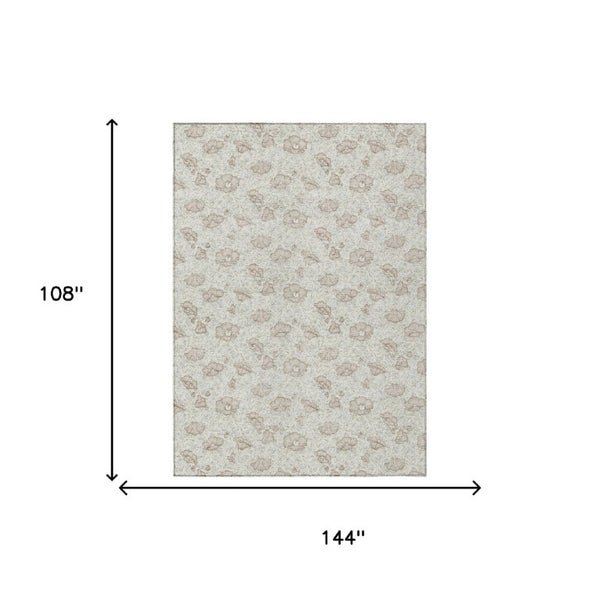 9 X 12 Ivory Floral Polyester Area Rug Washable Stain Resistant Indoor Outdoor Patio