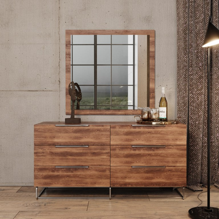 VIG Furniture Lorenzo Italian Modern Light Oak Dresser With 6 Soft-Close Drawers, Stainless Steel Legs & Open Base VGACLORENZO-DRS