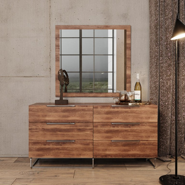 VIG Furniture Lorenzo Italian Modern Light Oak Dresser With 6 Soft-Close Drawers, Stainless Steel Legs & Open Base VGACLORENZO-DRS