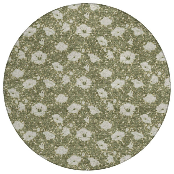 HomeRoots 8 Foot Round Floral Polyester Area Rug Washable Indoor Outdoor Patio or Kitchen 741611