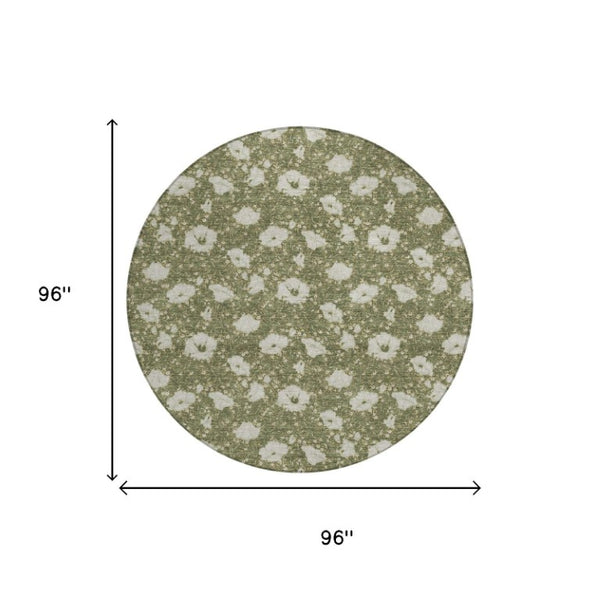 8 Foot Round Floral Polyester Area Rug Washable Indoor Outdoor Patio or Kitchen