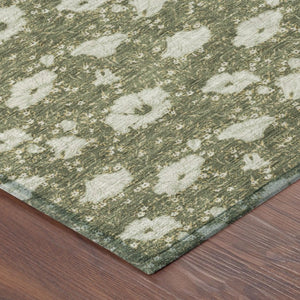 8 X 10 Olive Floral Polyester Area Rug Washable Stain Resistant Indoor Outdoor Patio
