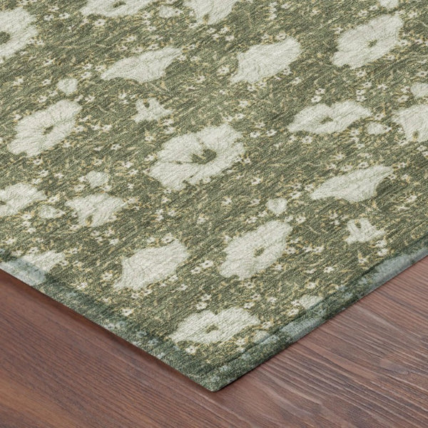 8 X 10 Olive Floral Polyester Area Rug Washable Stain Resistant Indoor Outdoor Patio