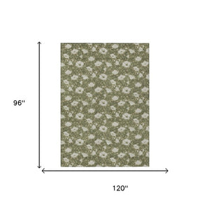 8 X 10 Olive Floral Polyester Area Rug Washable Stain Resistant Indoor Outdoor Patio