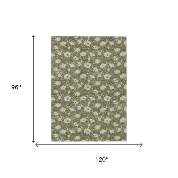 8 X 10 Olive Floral Polyester Area Rug Washable Stain Resistant Indoor Outdoor Patio