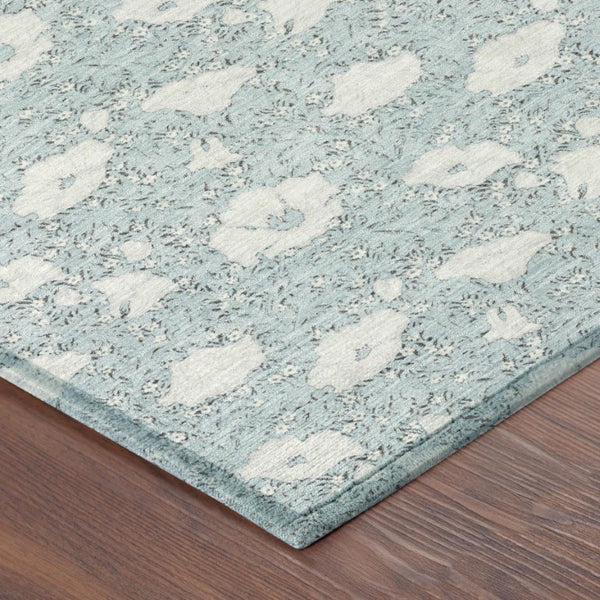 8 Foot Round Floral Polyester Area Rug in Sky Blue for Patio or Family Room