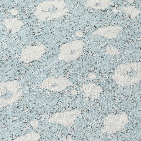 8 Foot Round Floral Polyester Area Rug in Sky Blue for Patio or Family Room