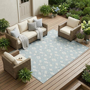 10 Ft Floral Sky Blue Polyester Area Rug Washable Stain Resistant Indoor Outdoor