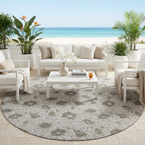 8 Foot Round Floral Polyester Area Rug Washable and Stain Resistant for Patio or Home