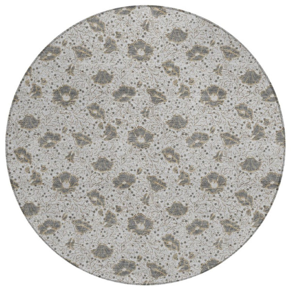 HomeRoots 8 Foot Round Floral Polyester Area Rug Washable and Stain Resistant for Patio or Home 741629