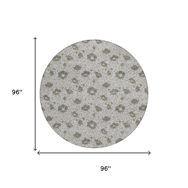 8 Foot Round Floral Polyester Area Rug Washable and Stain Resistant for Patio or Home