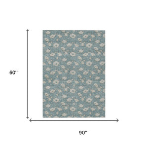 5x8 Floral Polyester Area Rug Teal Pewter Washable Stain Resistant Indoor Outdoor