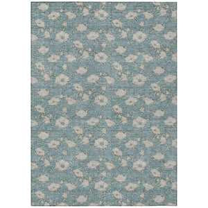 HomeRoots 8x10 Teal Pewter Floral Polyester Rug Stain Resistant for Patio Porch or Living Room 741636
